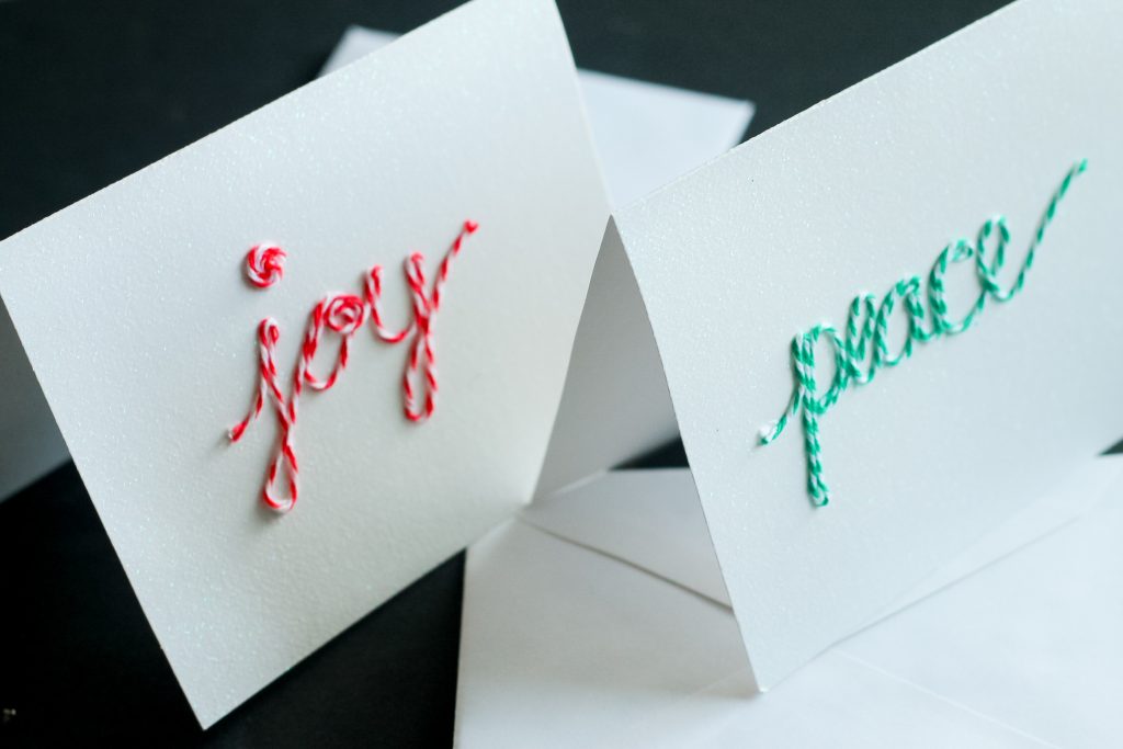 custom cards made with baker's twine and glue