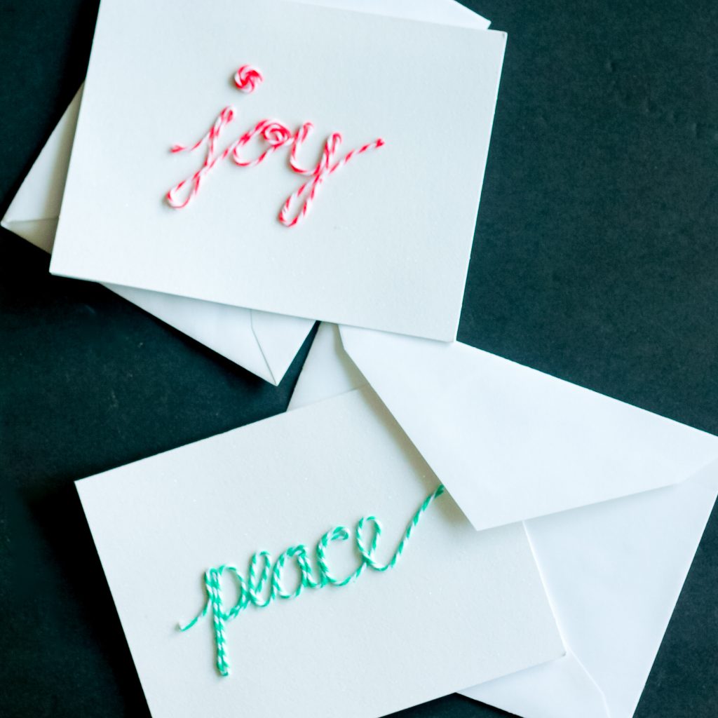 baker's twine with glue on card blanks