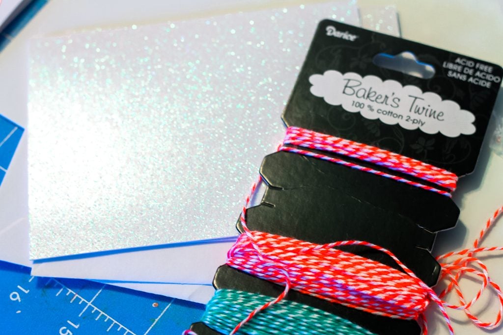 card blanks and baker's twine in red and green