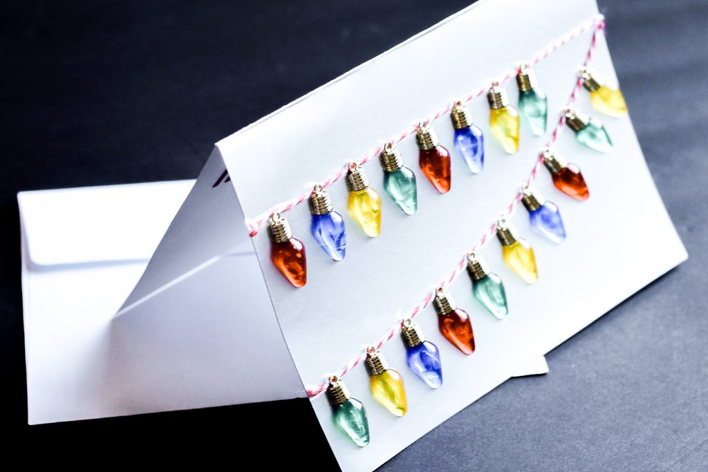 bakers twine with mini lights on a card