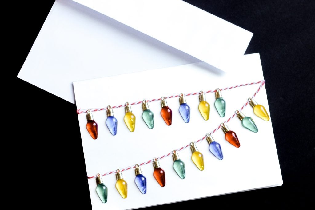 finished card with mini Christmas lights