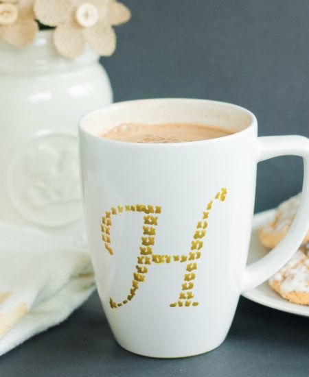 cross stitch-look monogrammed mug
