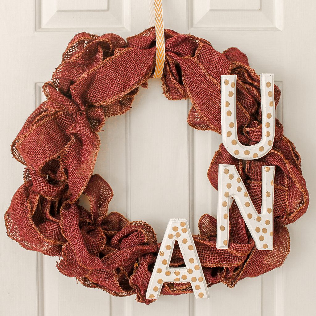 Dyed burlap wreath
