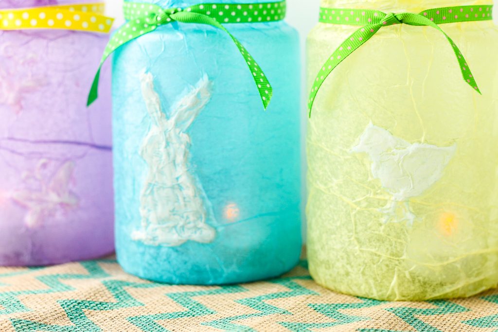 ribbon trimmed pickle jars made with tissue paper