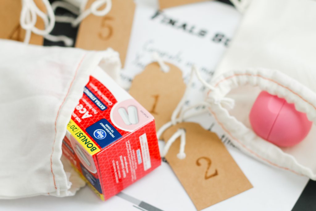 filling gift bags with care items