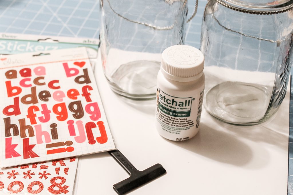 stickers, jars, and etch cream
