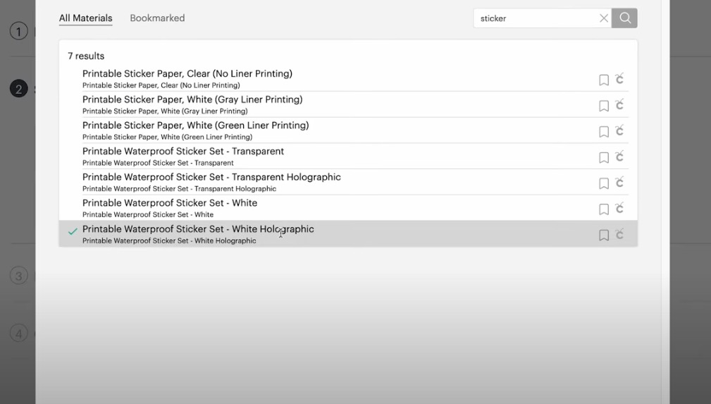 Select the printable waterproof sticker setting.