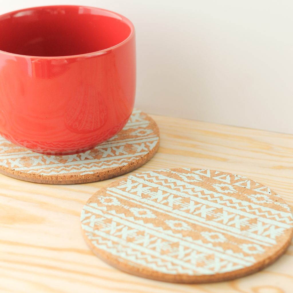 cork trivets stenciled with chalk paint