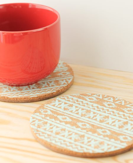 cork trivets stenciled with chalk paint
