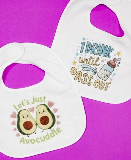 Finished sublimation baby bibs.