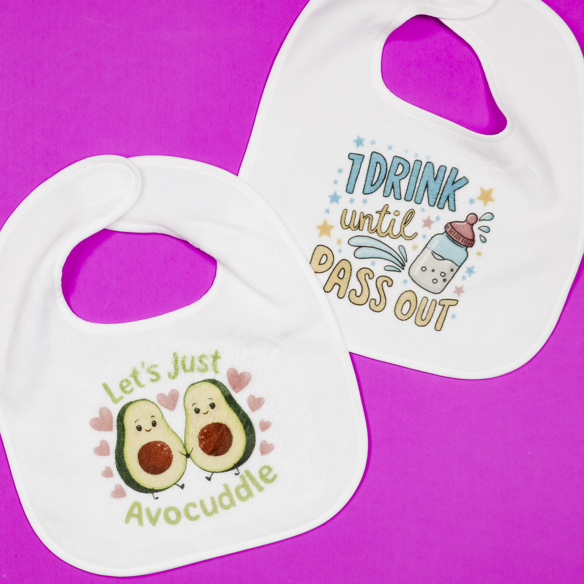 Finished sublimation baby bibs.