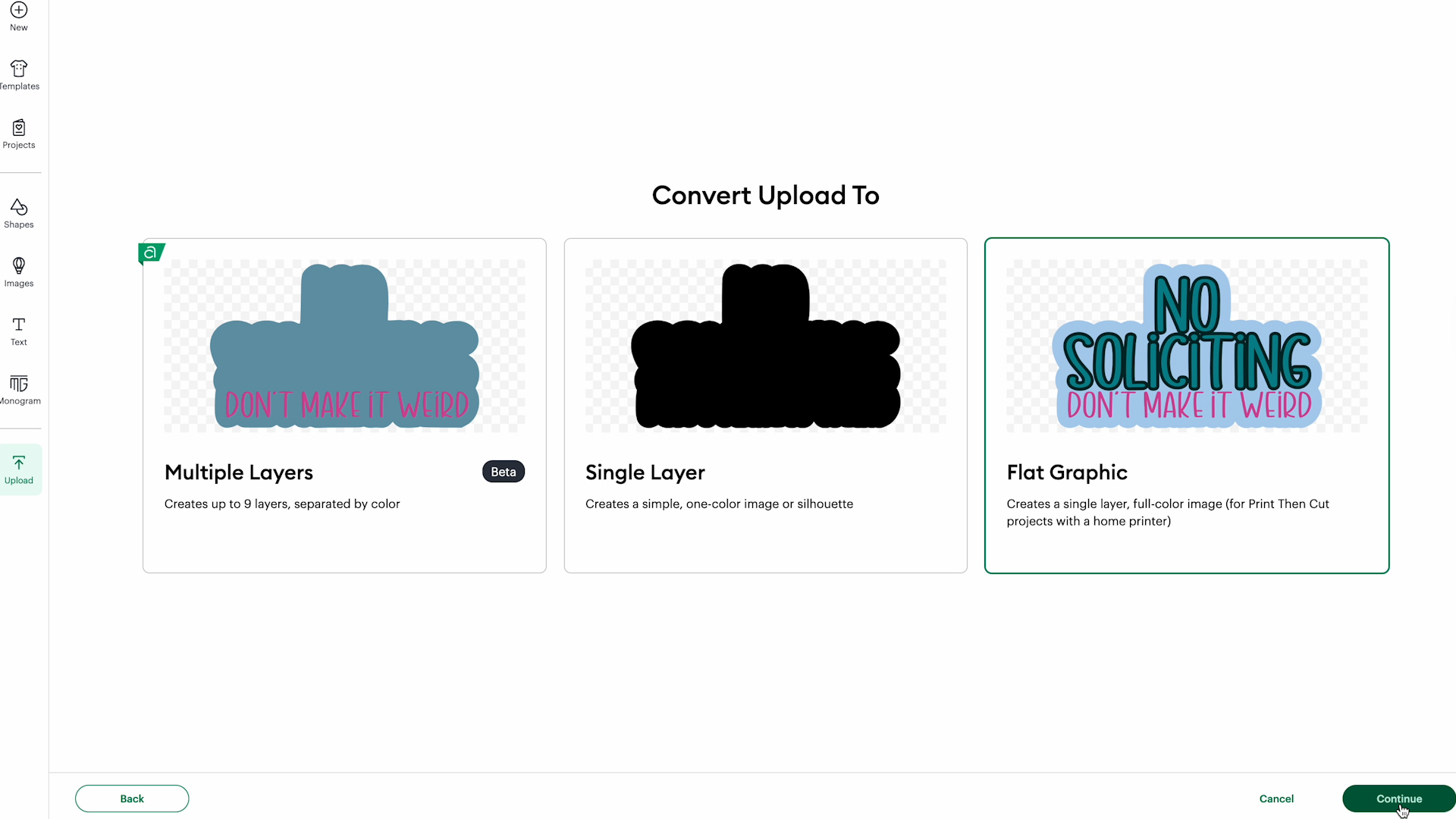 upload as a flat graphic
