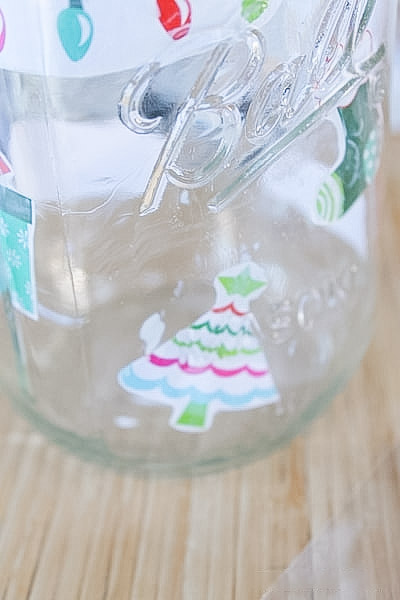 Adding stickers to a mason jar