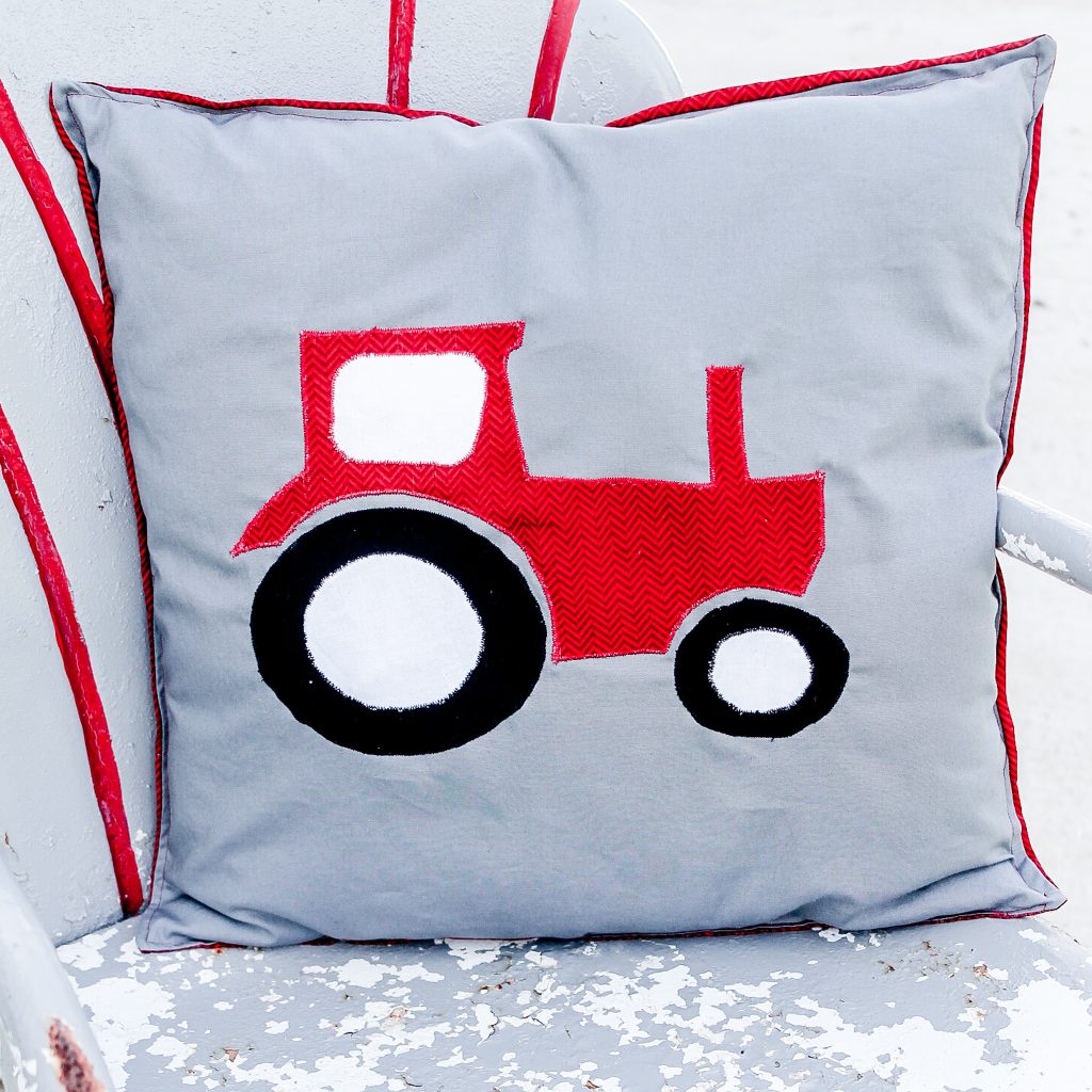Tractor applique pillow