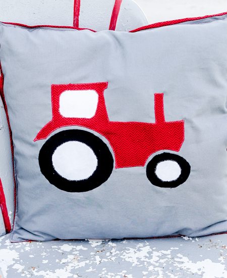 Tractor applique pillow