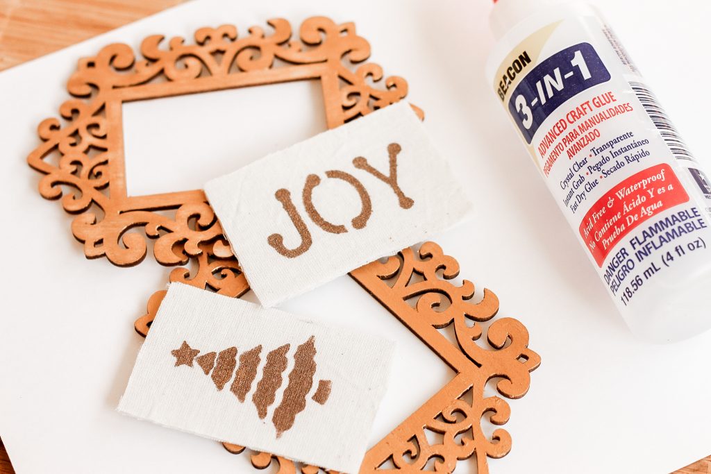 Stenciled fabric and acid free craft glue