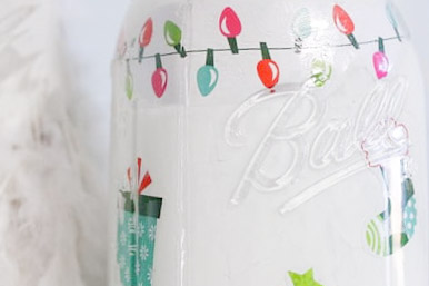 Christmas light stickers on a mason jar