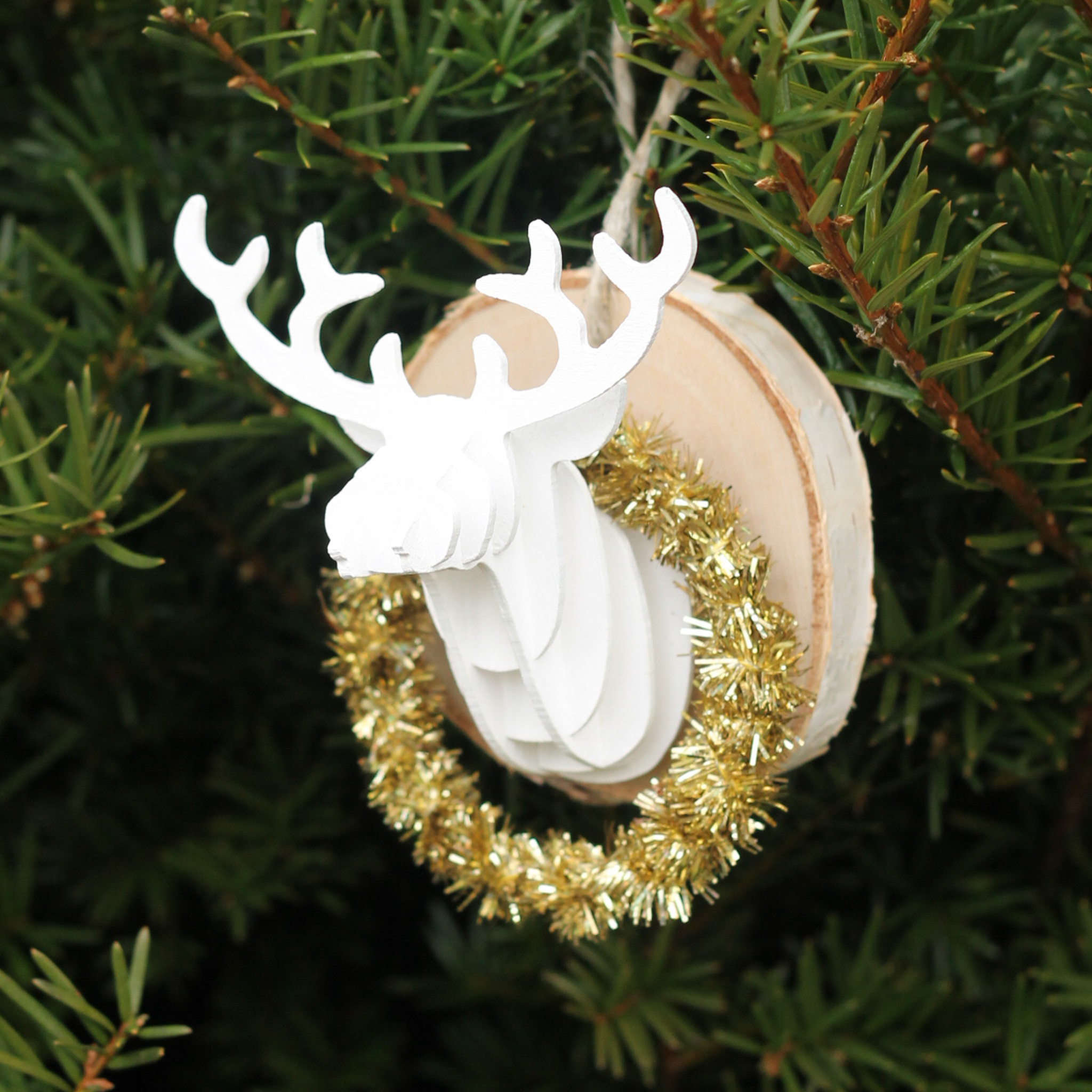 deer ornament in a tree