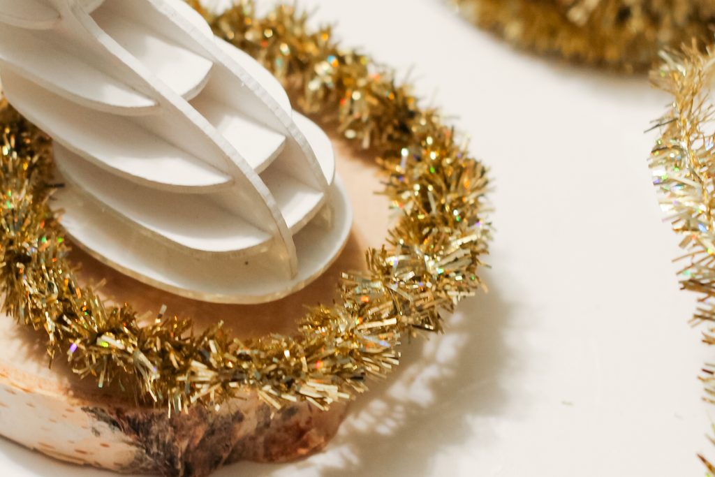 adding gild tinsel to floral wire