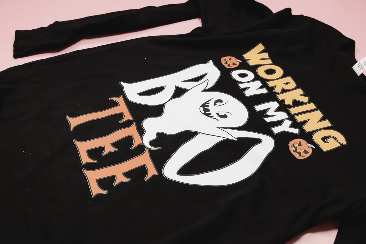 Working on my BOO tee shirt in the light.