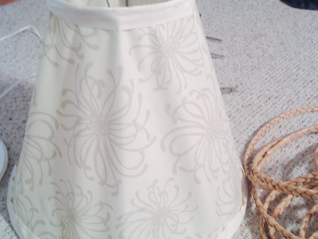 Upcycled lmap shade and disassembled seagrass cushion