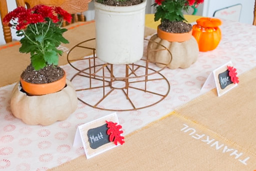 fall table setting with placemats and placecards
