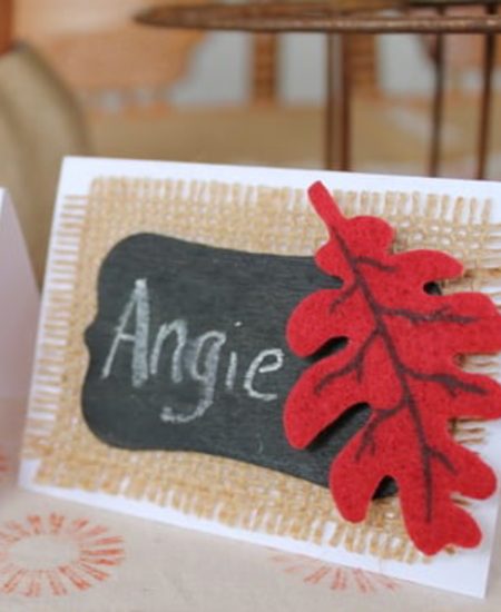 DIY placecards with burlap and chalkboad tags