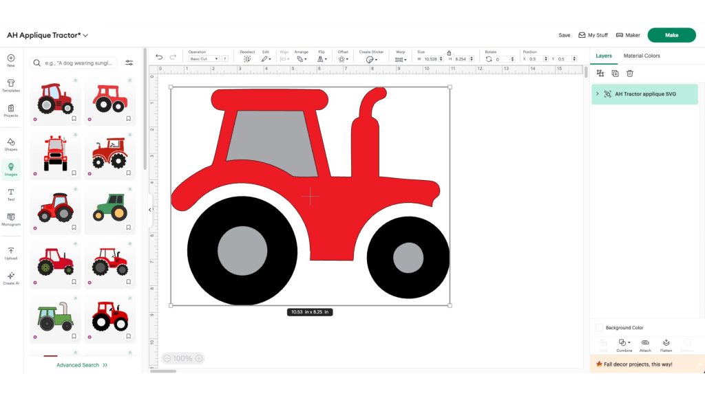 Tractor SVG on Cricut Design Space canvas