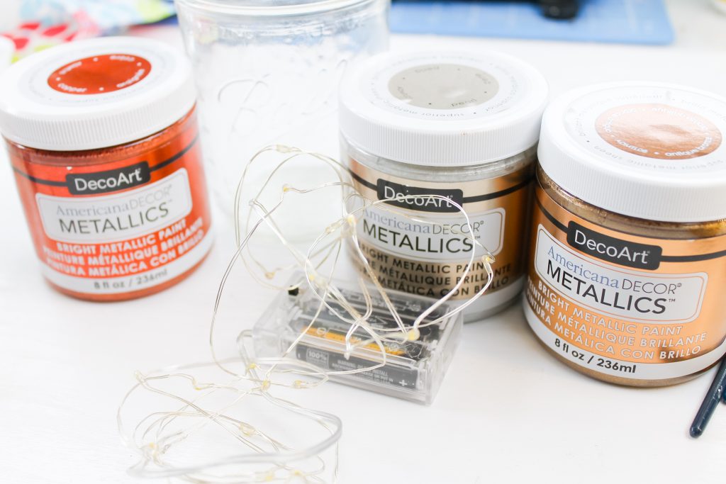 Metallic paint and battery operated faerie lights