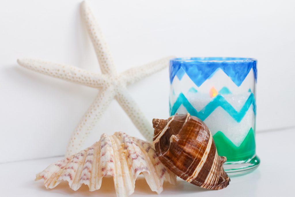 Beachy candle holder with shells