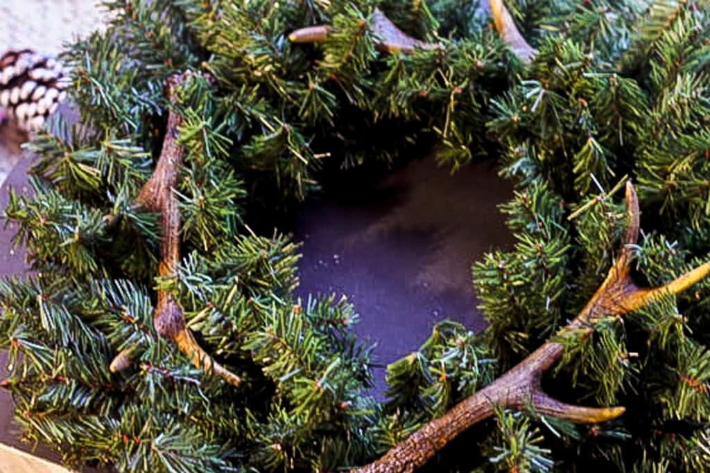 Adding antlers to a wreath