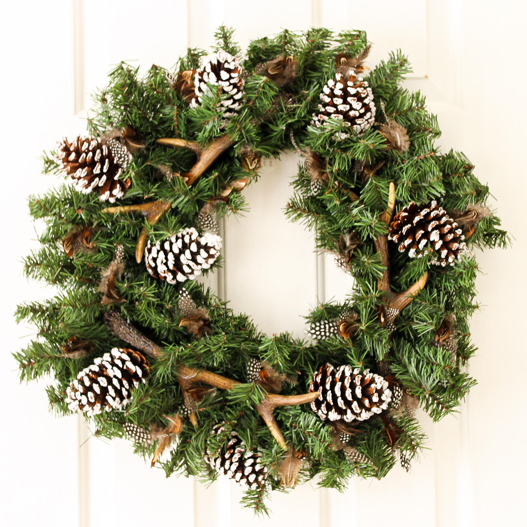 Antlers and pinecones on a wreath