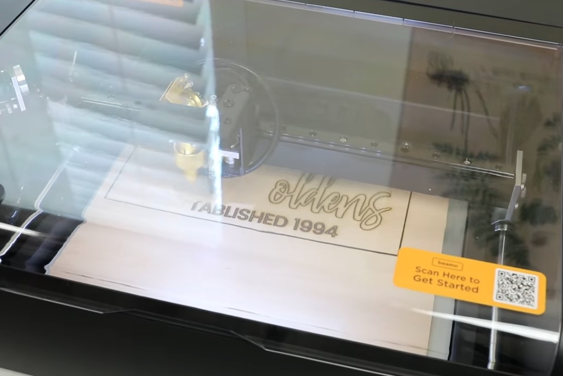 FLUX beamo cutting and engraving plywood.