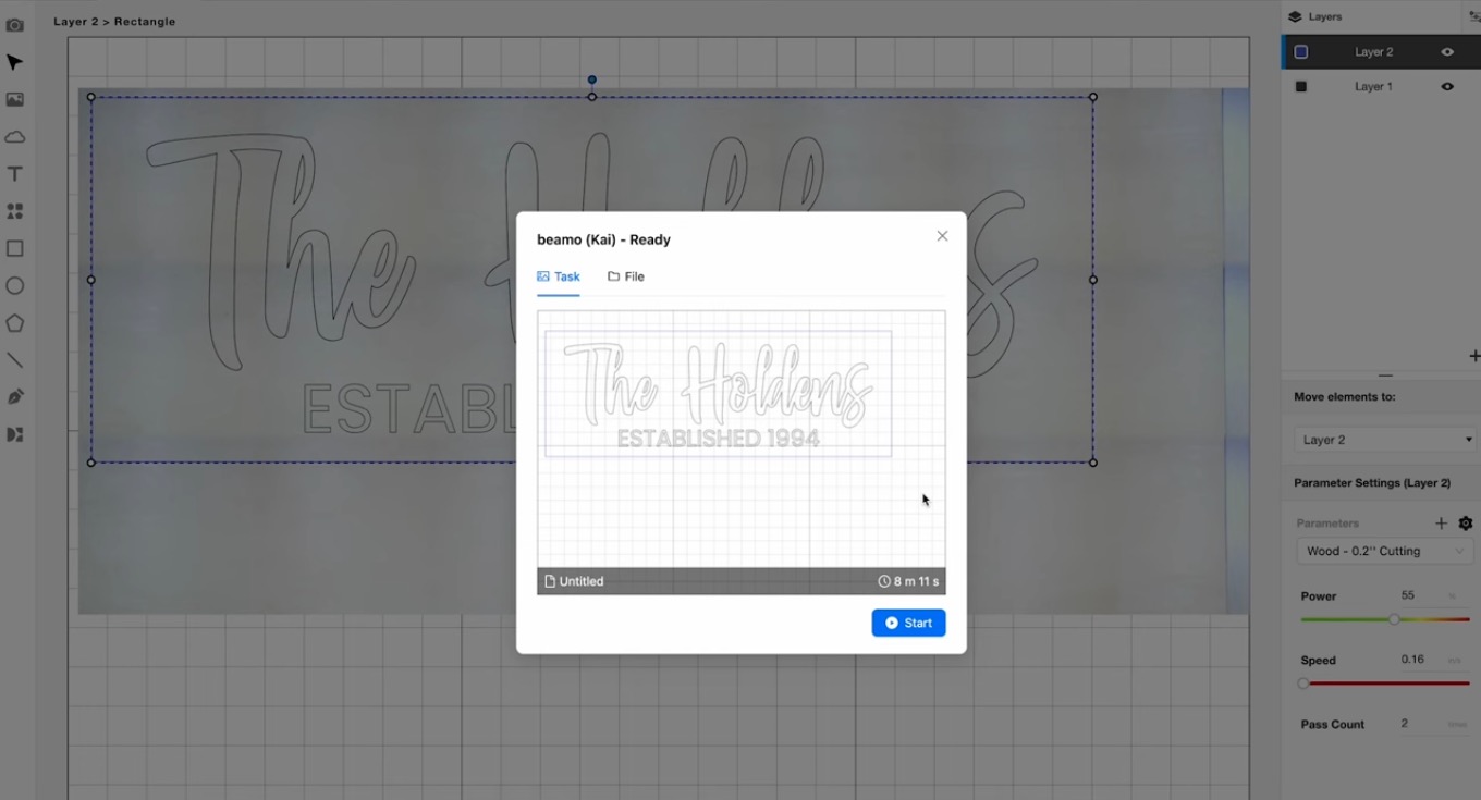 Estimation of project time in Beam Studio.