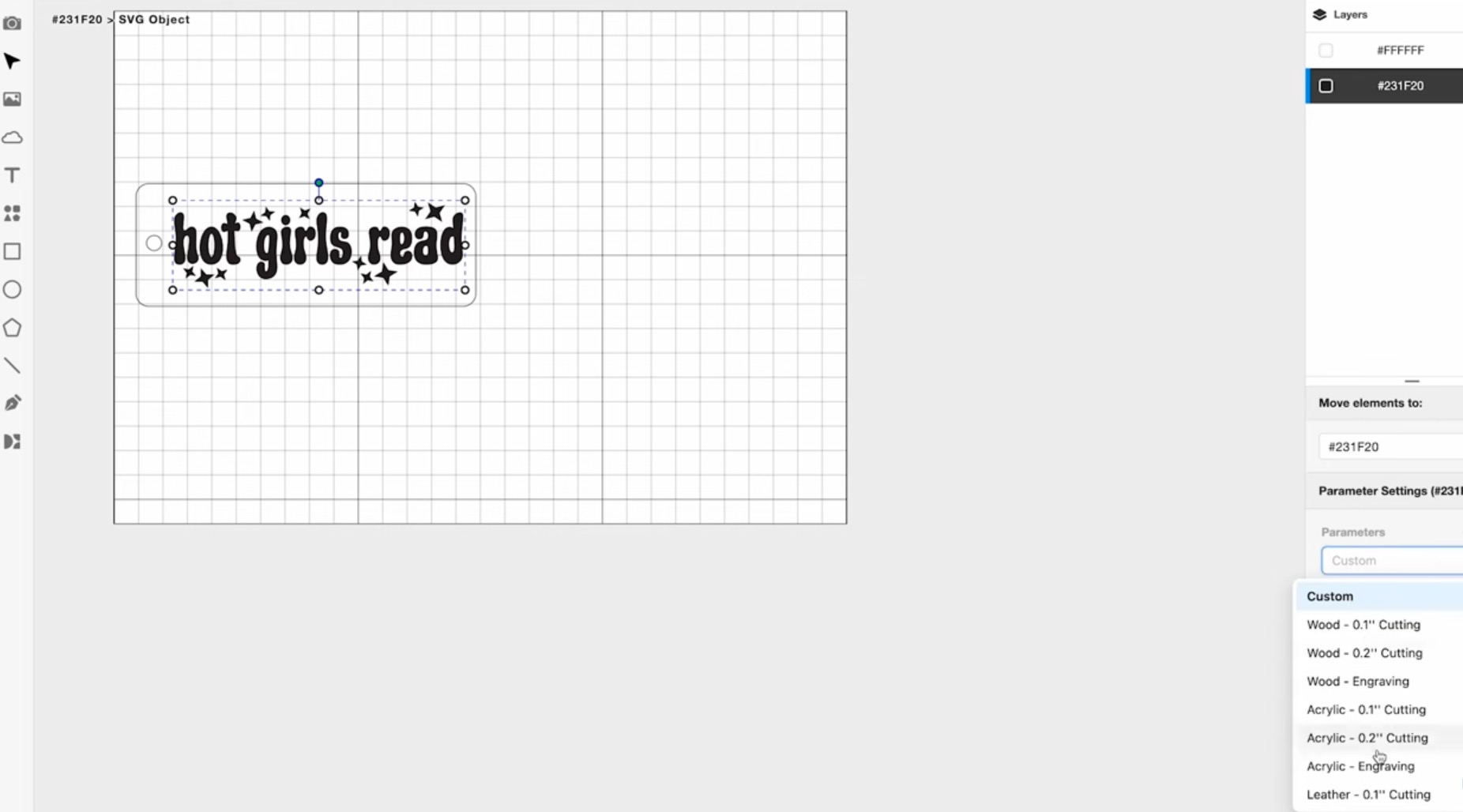 Upload bookmark design into Beam Studio.