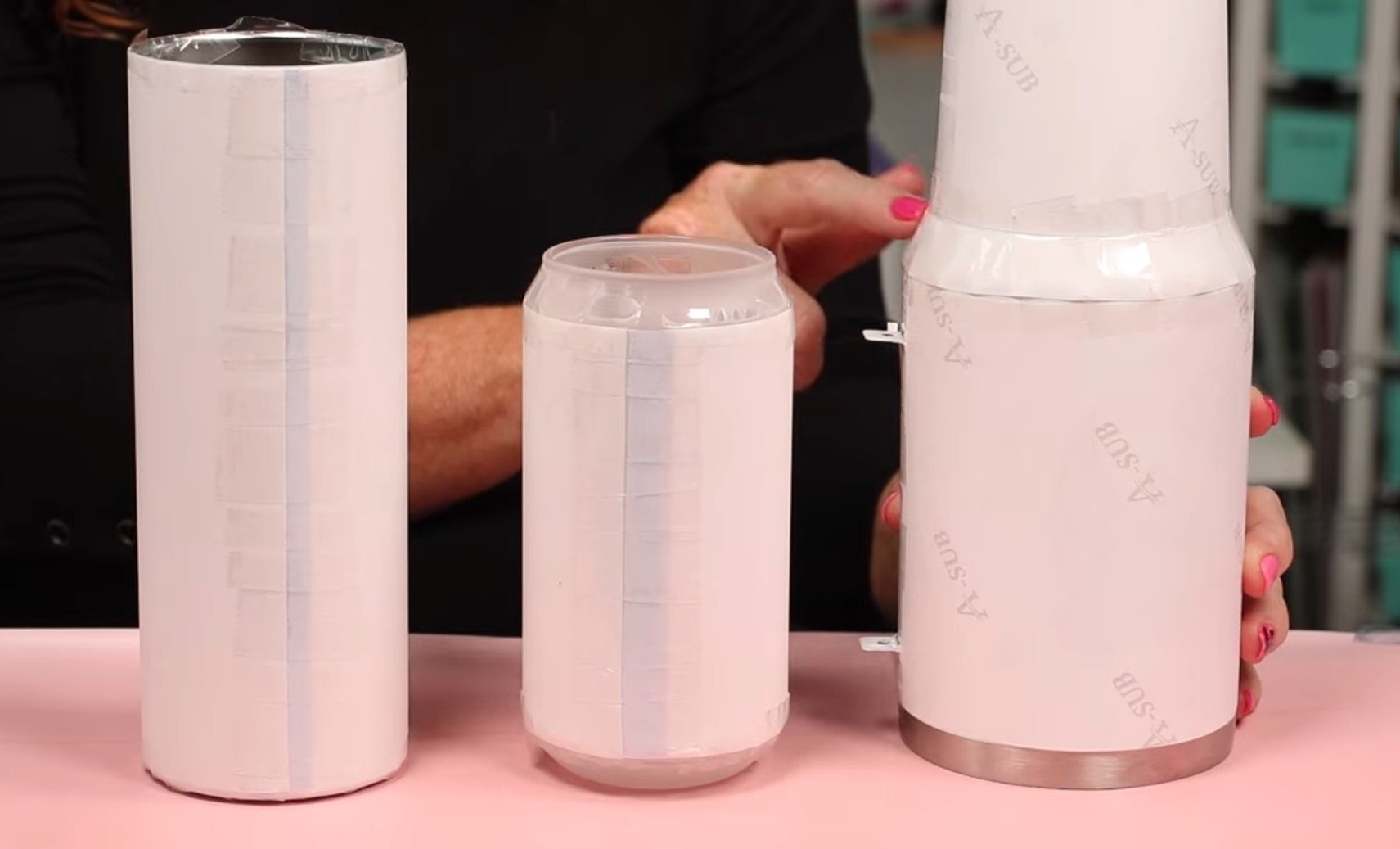 Wrap all the tumblers with sublimation prints.