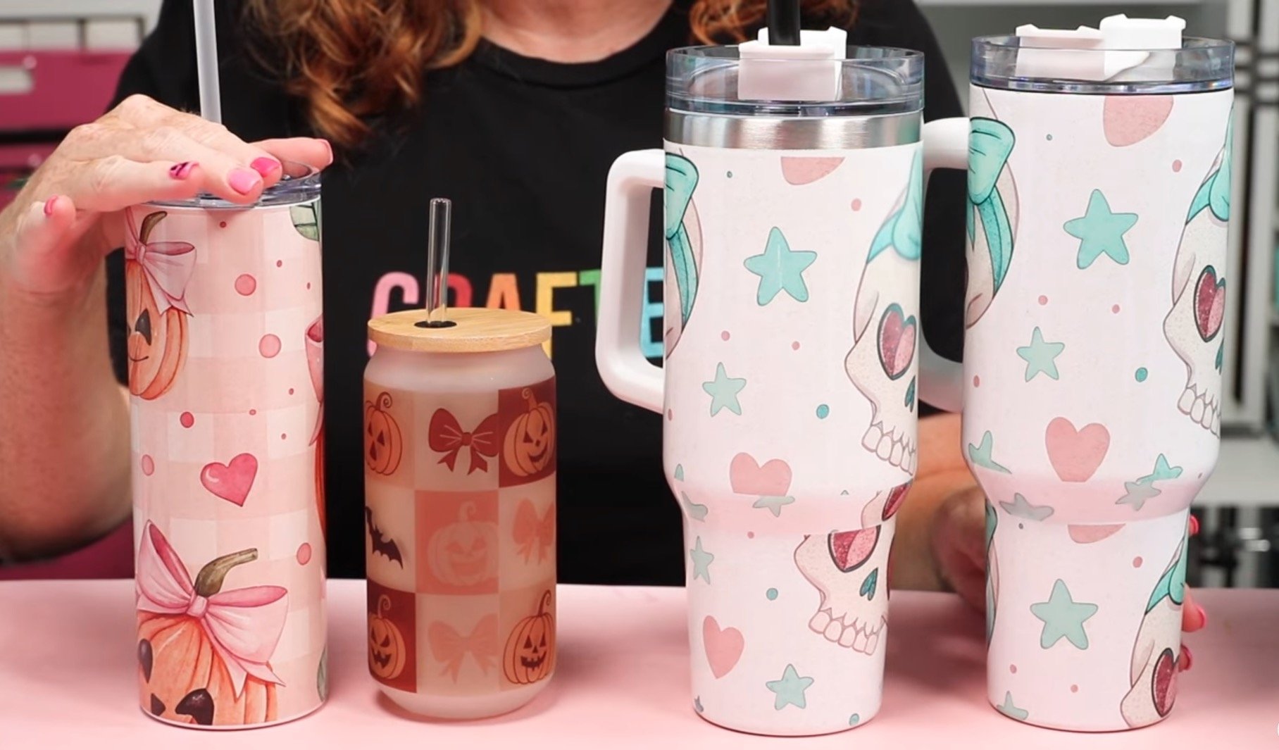 Finished sublimated tumblers.