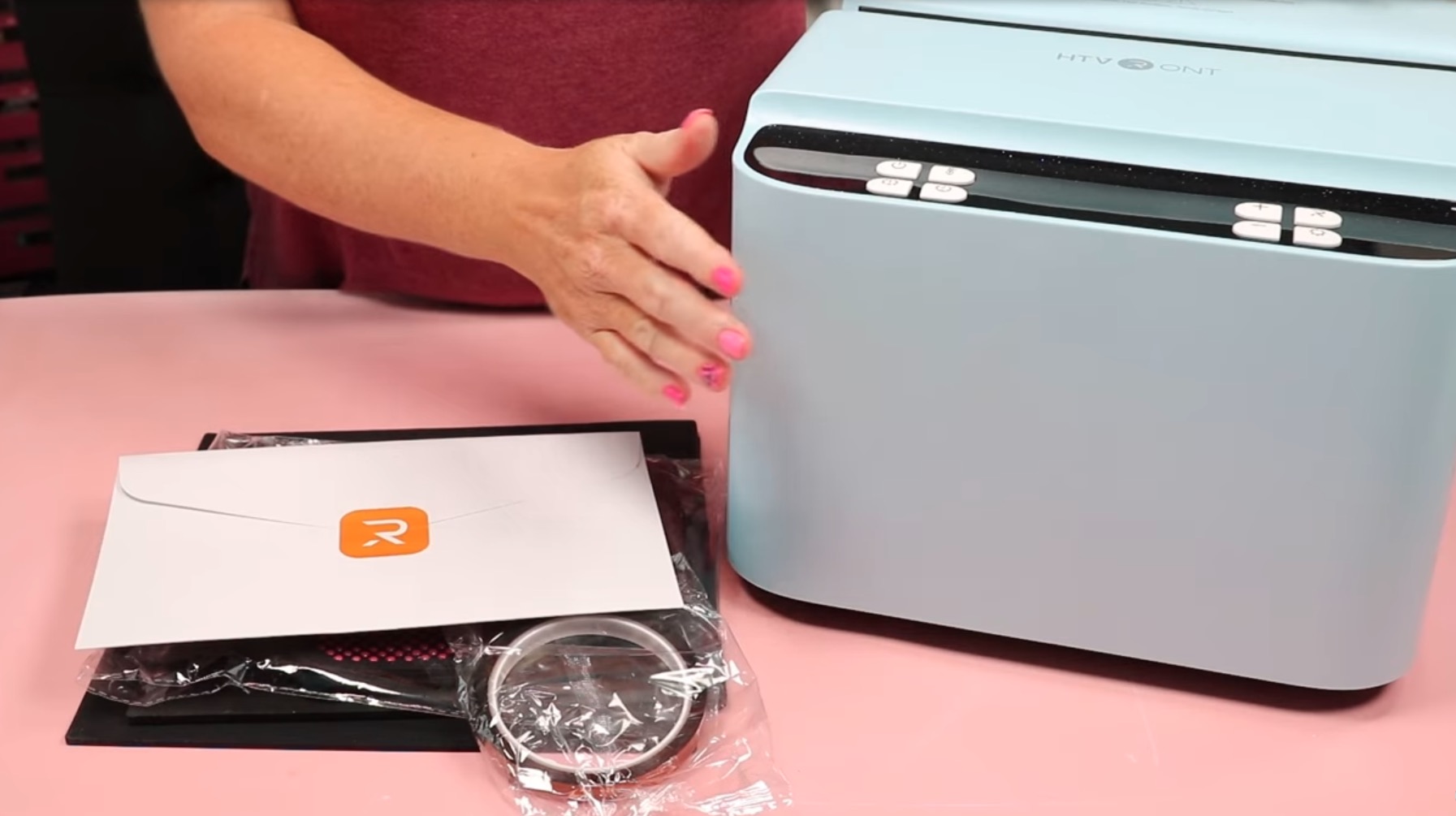 Supplies included with the HTVRont Auto Tumbler Press.