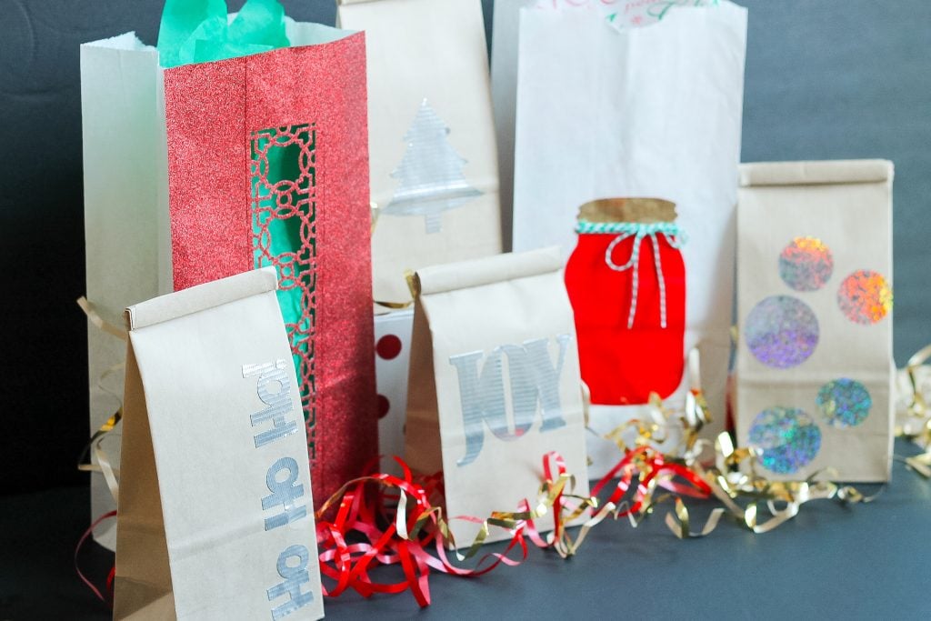 Selection of gift bags made with duck tape sheets