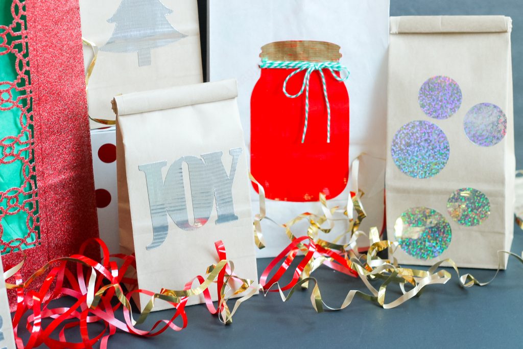 gift bags with duck tape embellishments