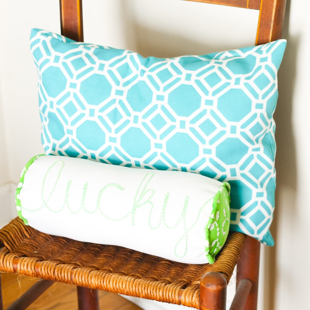 DIY bolster pillow with lucky decoration