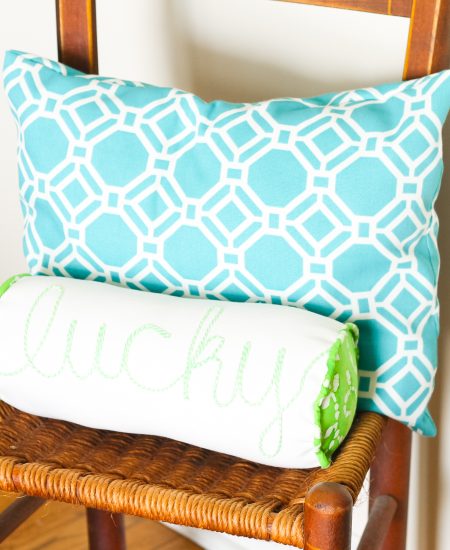 DIY bolster pillow with lucky decoration