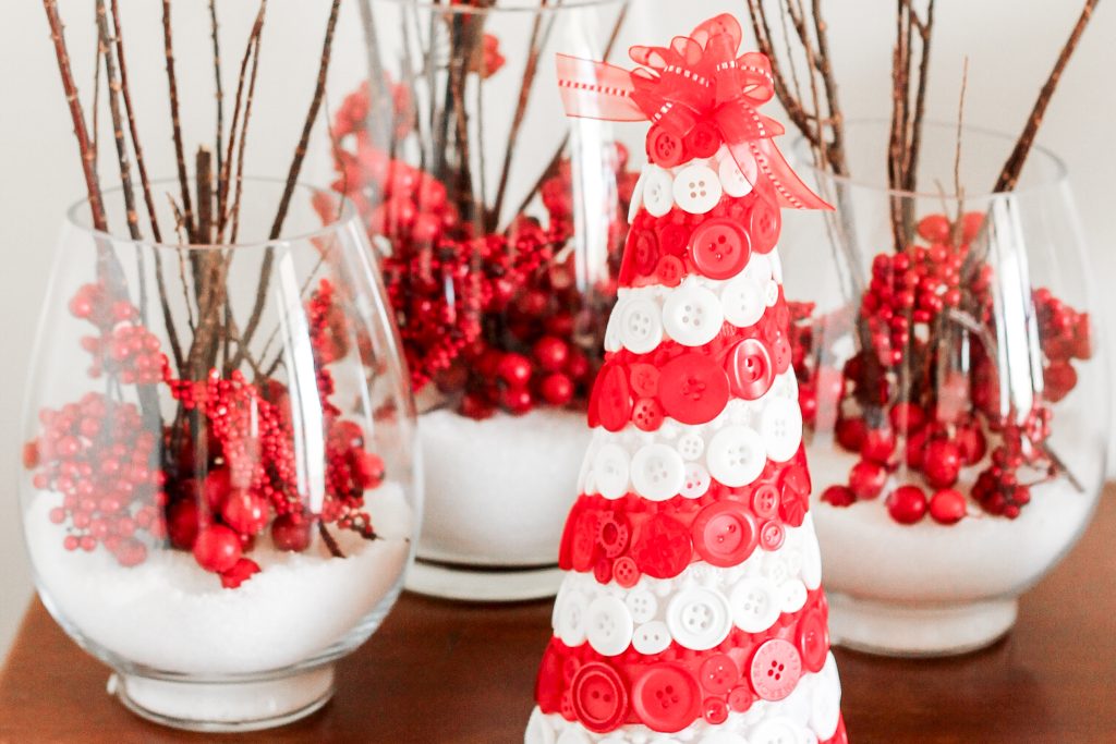 Foam button treet with red and white