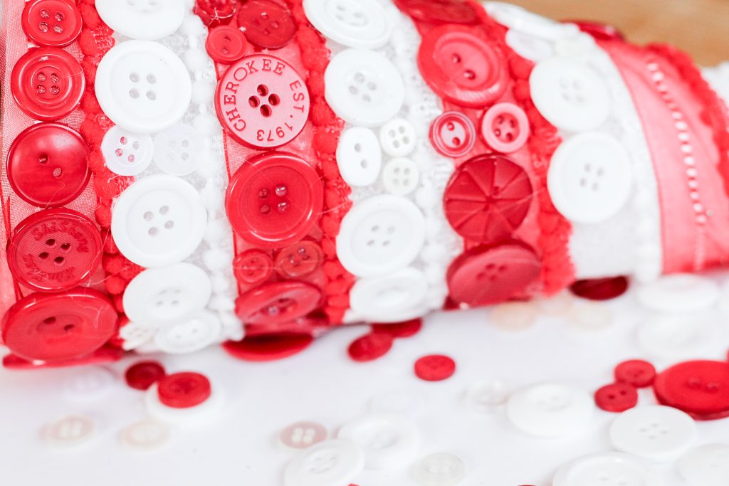 buttons glued onto the ribbon