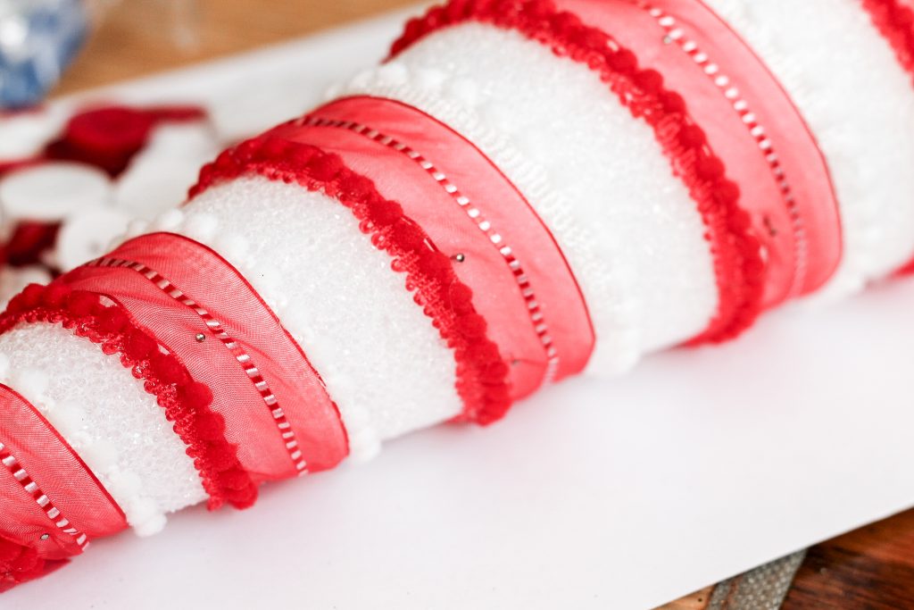 Pinning ribbon to styrofoam foam