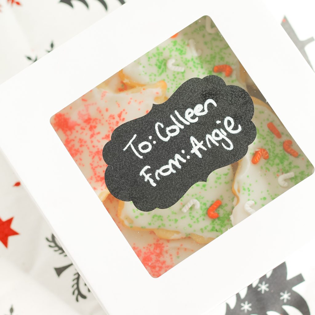 box of cookies with chalk board label