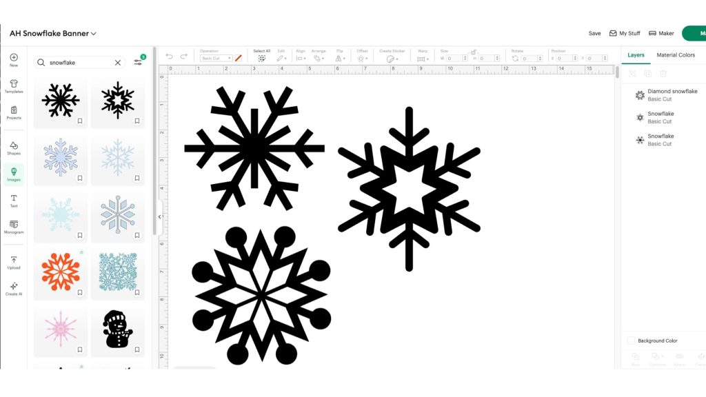 adding snowflakes to canvas in Cricut design space