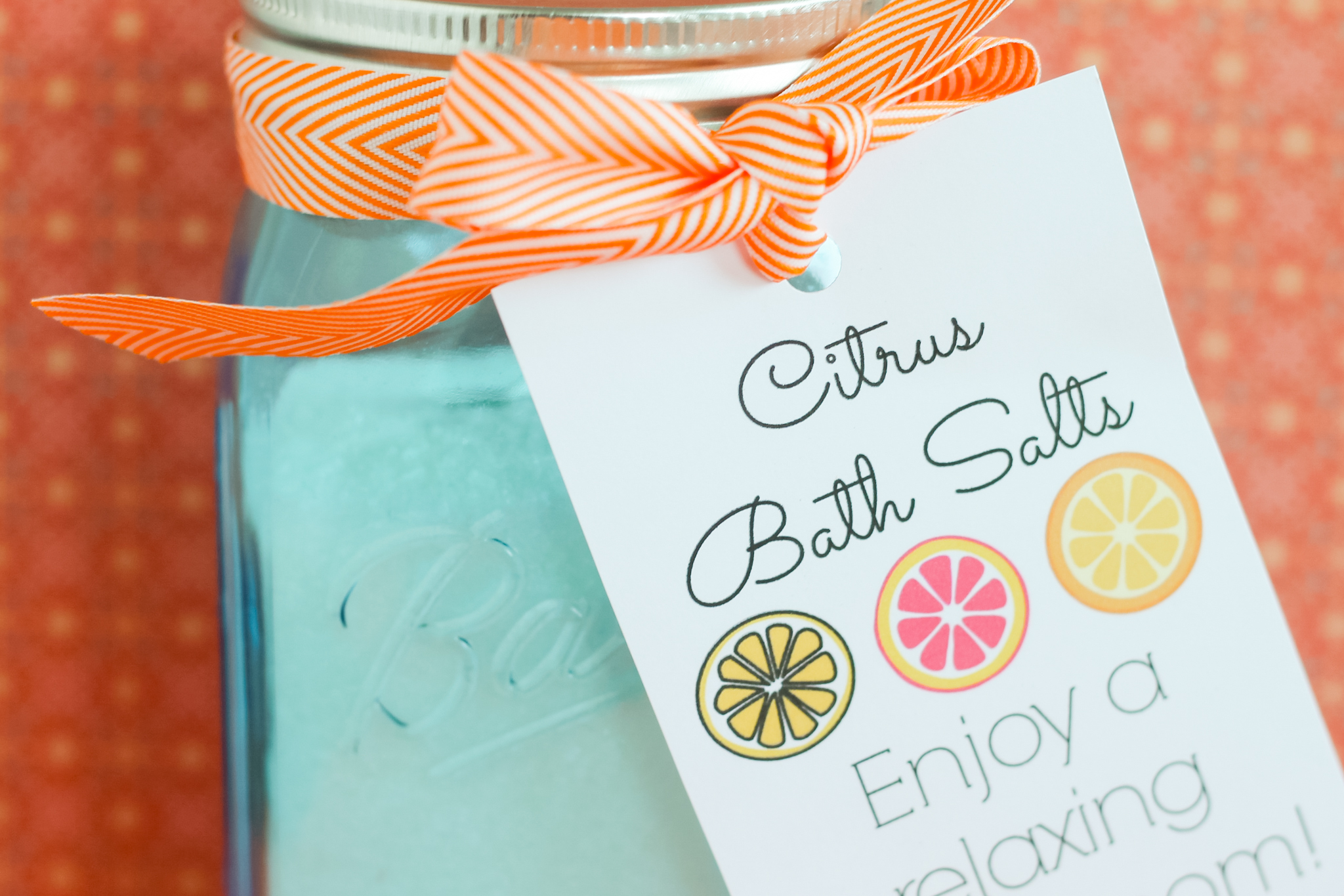 Printed gift tag with a ribbon on a jar
