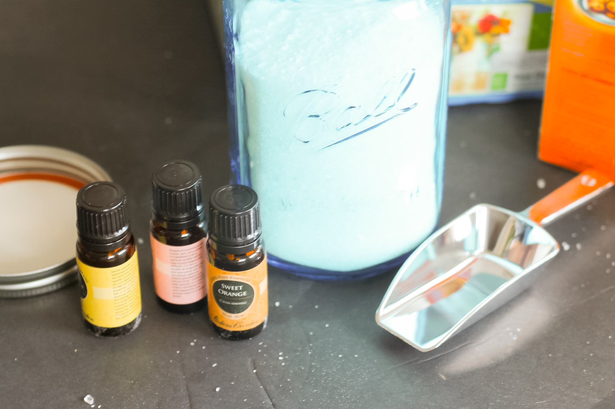 essential oils sitting on a table