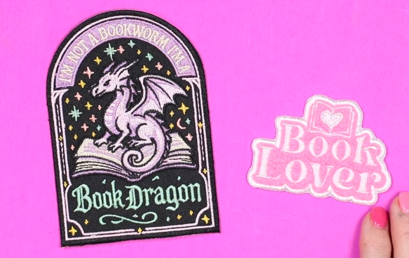 Embroidered patch and chenille patch.